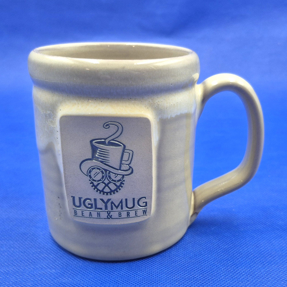 Deneen Pottery Ugly Mug Bean & Brew Ceramic Mug 4.25" Light Taupe Color